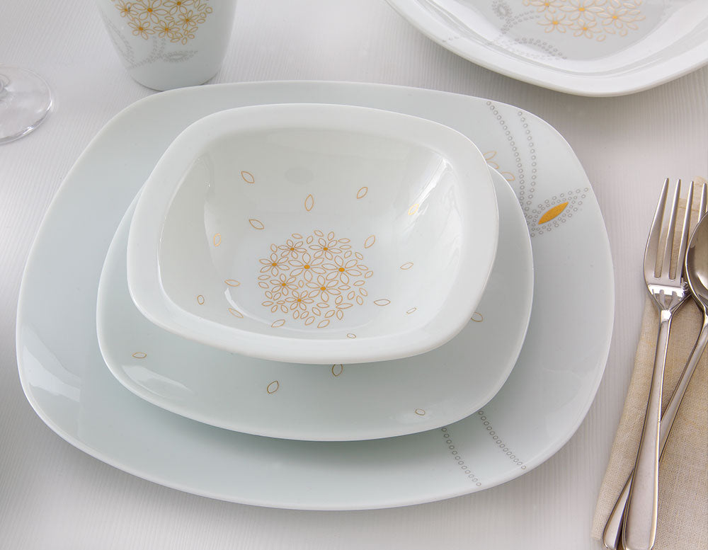 Dinner Set - Square - Golden Lotus (27pcs)